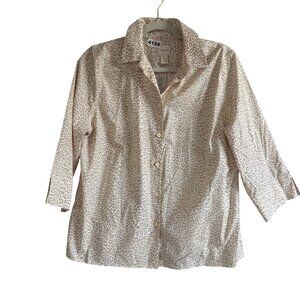 Chicos No-Iron Leopard Print Button-Up Shirt Size 1 Beige & White Cotton Blend